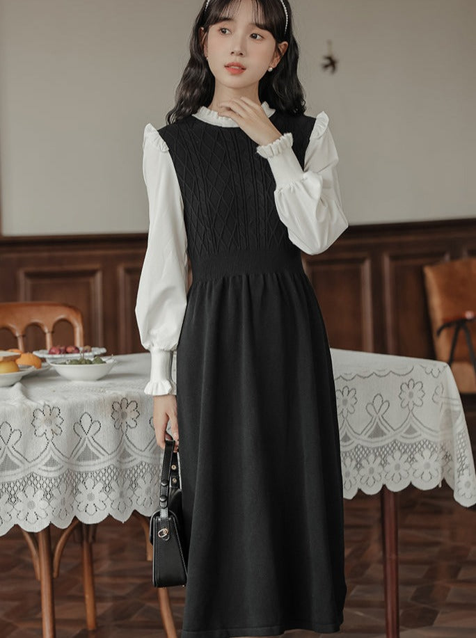 Retro Ruffle Collar French Dress