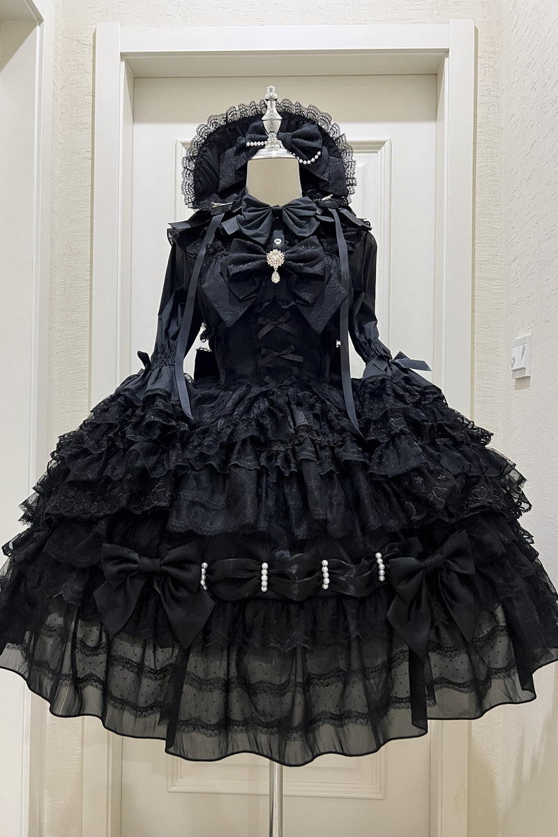 [pre-order] White Sugar Doll Princess Sleeve Suspender Dress Suit + Bonnet Hat