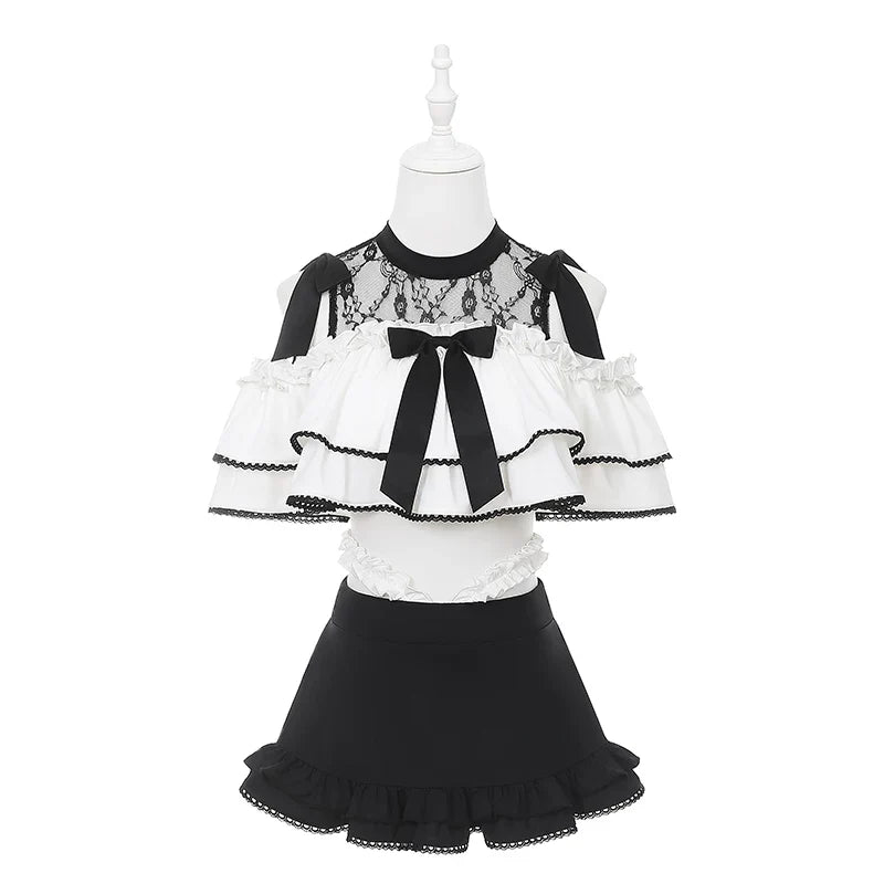 Black and White Dark Kawaii Swimsuit + Headband