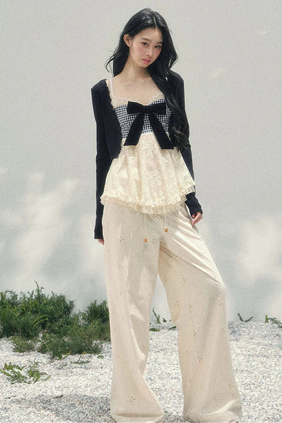 Ribbon Camisole + Slim Cardigan
