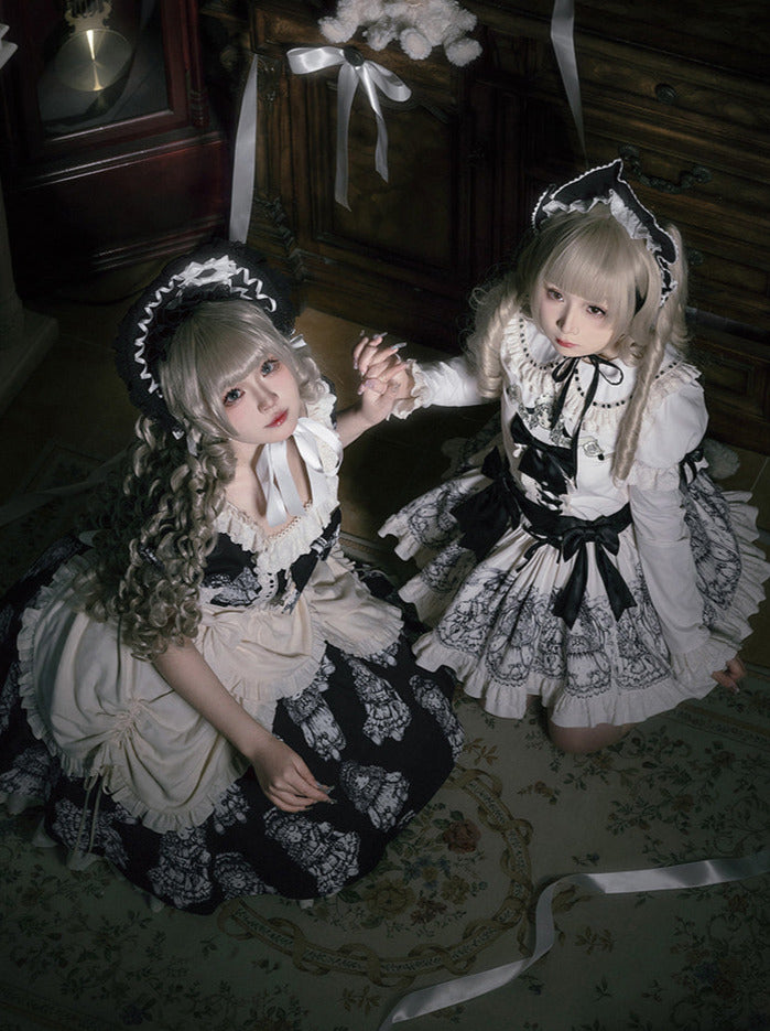 Night of Dolls Print Embroidery Dress Set