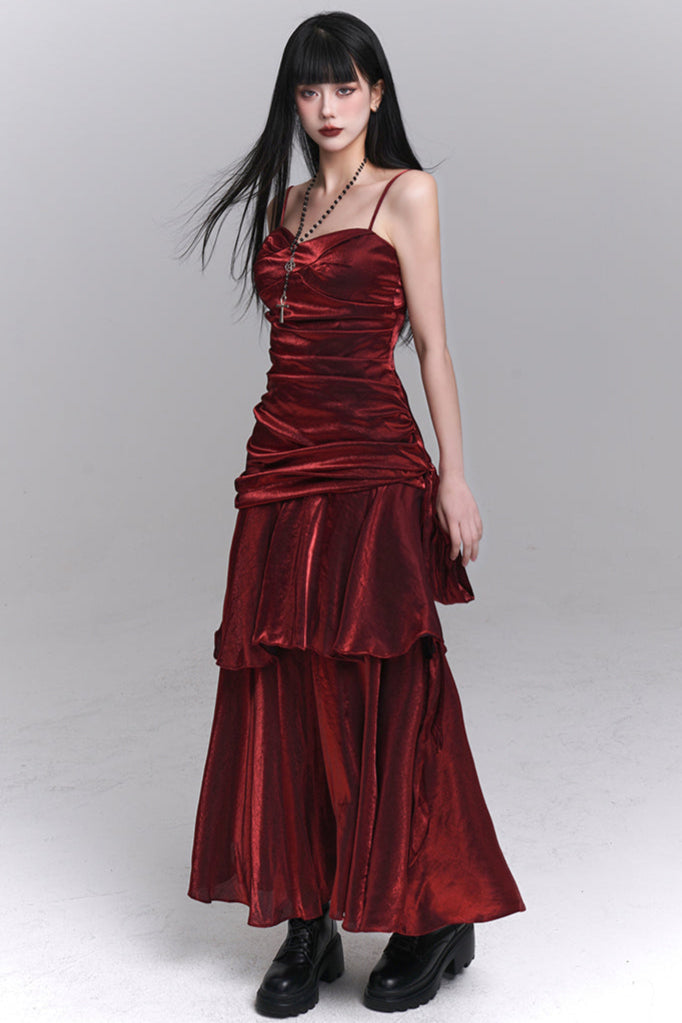 Dark Red Suspender Dress