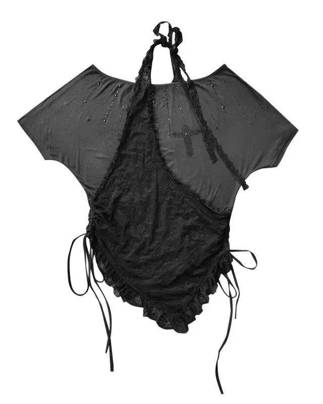 Sheer Off Shoulder Lace Halter Top