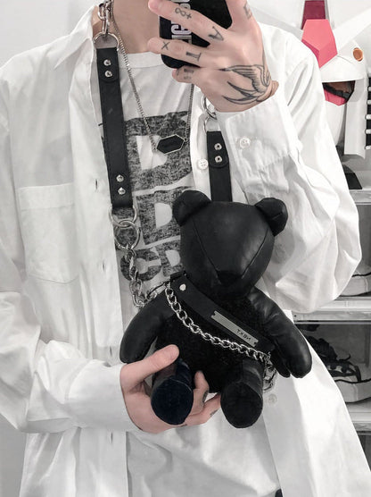 Y2k Chain Leather Bear Bag