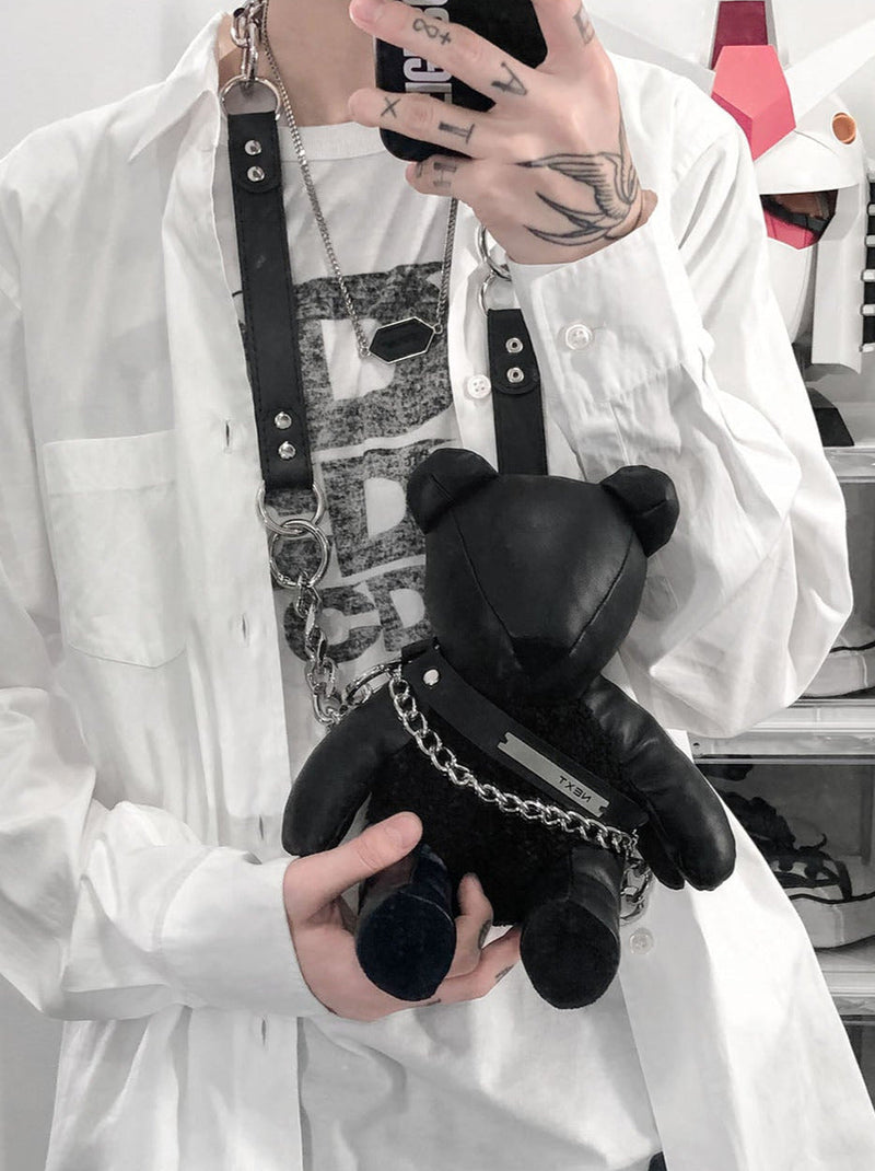 Y2k Chain Leather Bear Bag