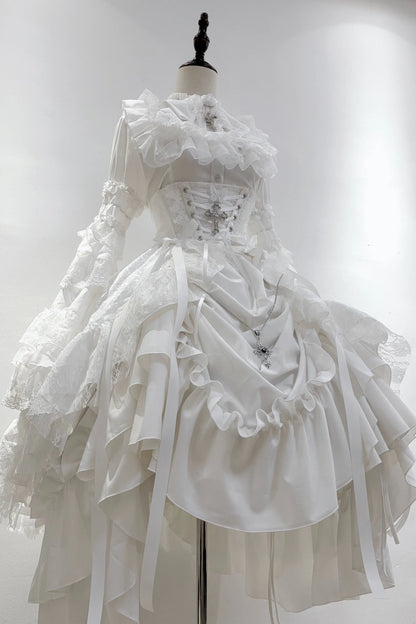 Gothic Super Jisleeve Lolita Shirt + Ruffle Skirt + Hat