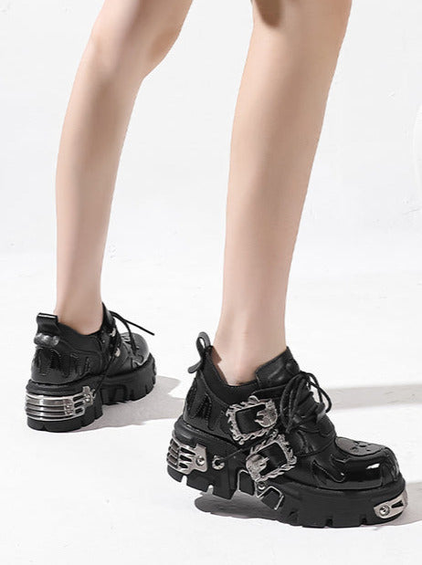 Dark Punk Flame Skull Metal Buckle Sneaker Shoes