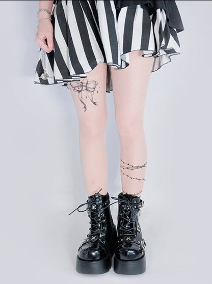 Punk Round Toe Platform Star Chain Design Boots