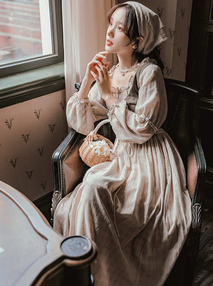 Nordic Pastoral Vest Linen Dress