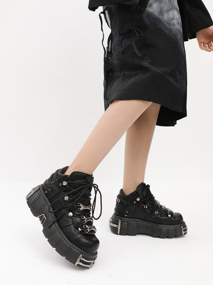 Dark Punk Retro Leather Metal Power Sole Sneaker Shoes