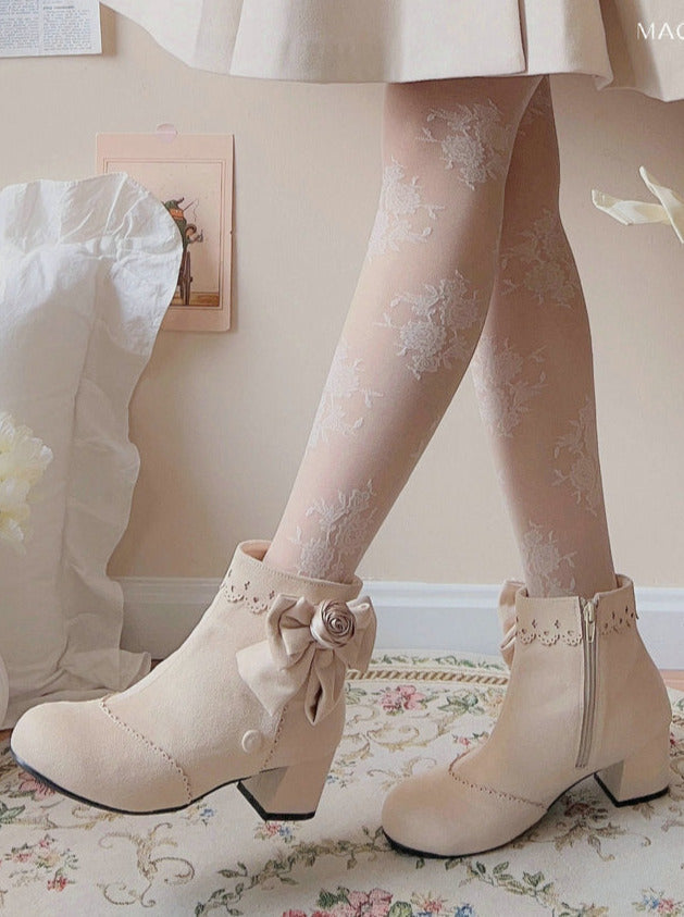 Drop Rose Lace Ribbon Lolita Short Boots