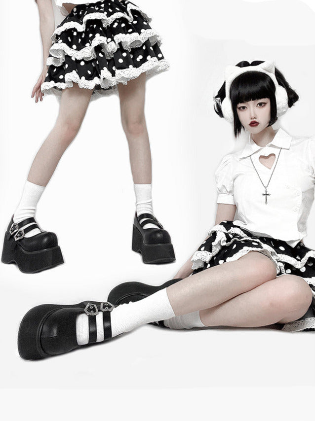 Retro Round Toe Gothic Punk Platform Shoes [matte/lace]