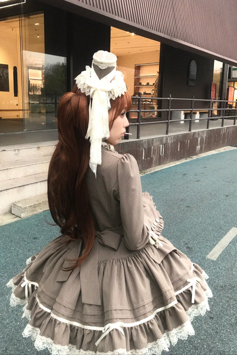 [pre-order Deadline: April 25] Phantom Cat Sweet Ribbon Stripe Lace Bell Sleeve Lolita Dress