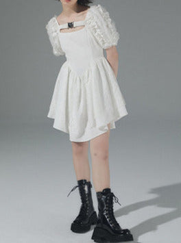 Pure Desire Metal Heart Volume Puff Sleeve Dress