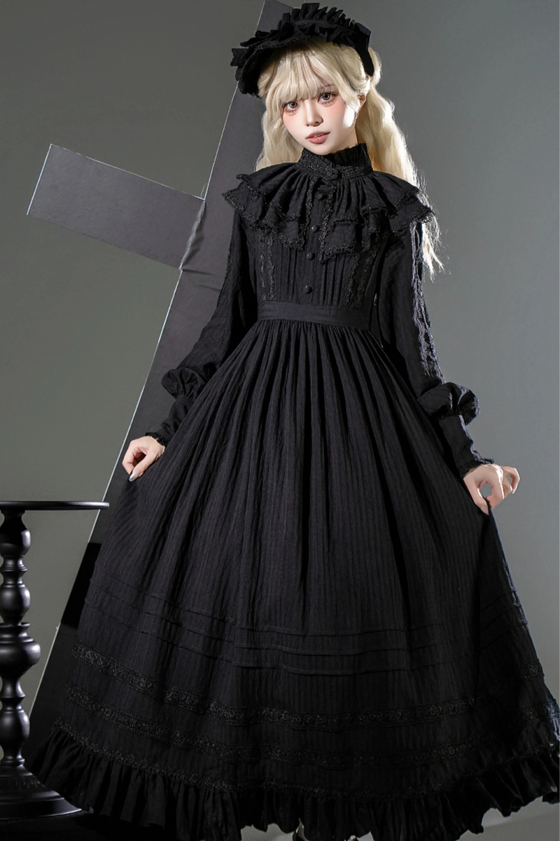 Dark Gothic Long Dress + Lace Collar