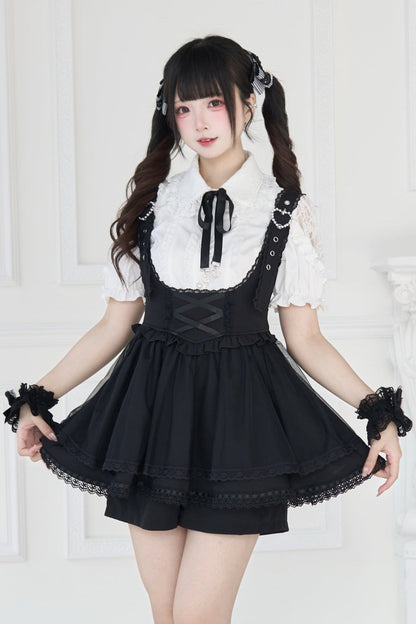 [pre-order] Spray Sheer Lace Sleeve Ribbon Shirt + Strap Bustier Dress