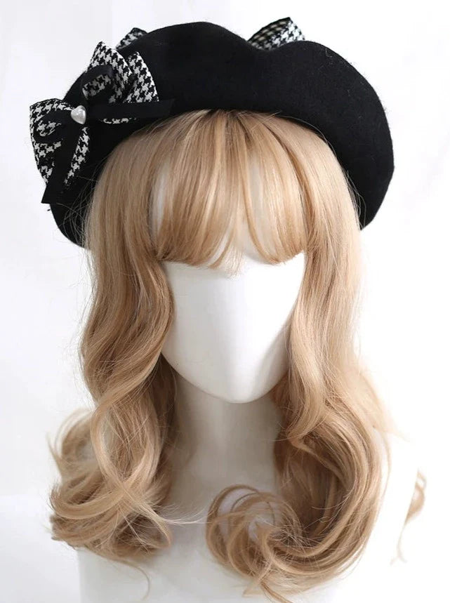 Houndstooth Ribbon Beret