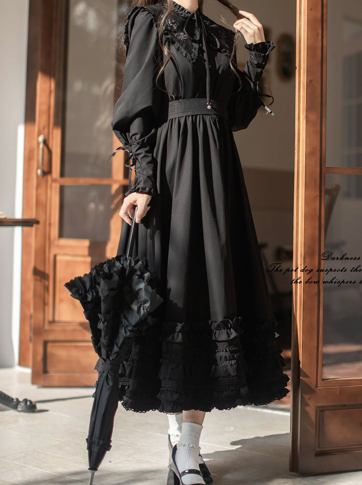 Retro French Leg-of-mutton Dark Dress + Belt