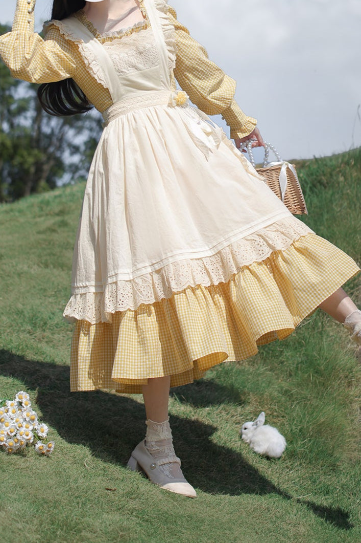 [pre-order] Retro Girly Yellow Dress + Apron + Ribbon