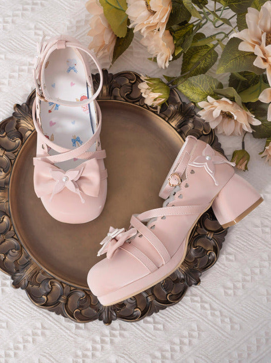 Lolita Sweet Mid-heel Round Toe Ribbon Shoes