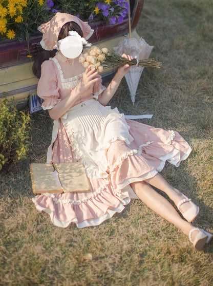 French Girly Retro Dress + Apron + Head Scarf