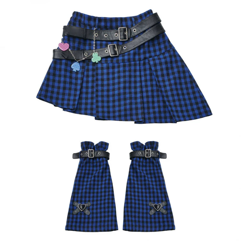 Diagonal Plaid Pleated Skirt + Leg Warmers