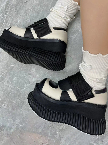Leather Velcro Platform Shoes