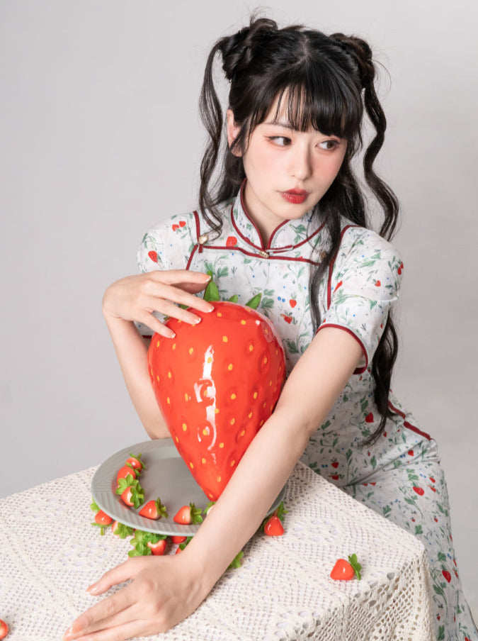 Strawberry Piping Cheongsam Dress