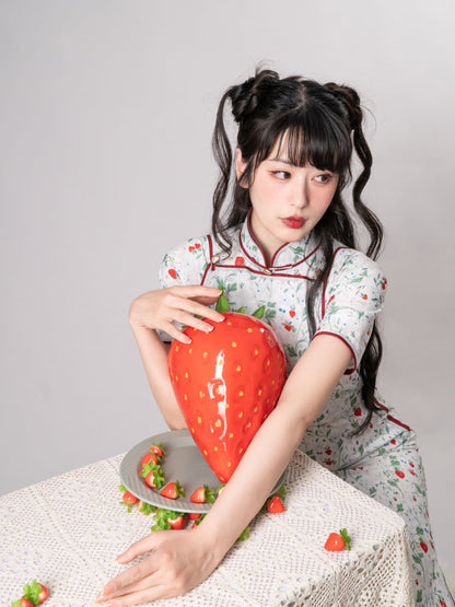 Strawberry Piping Cheongsam Dress