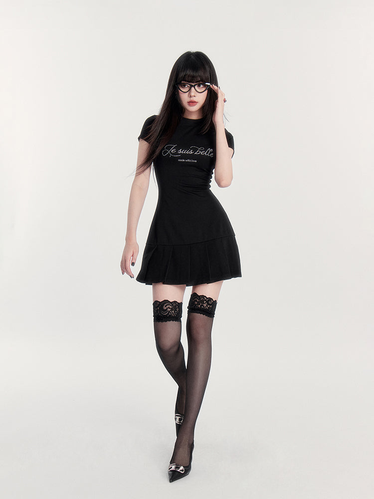 Rhinestone Logo Pleated Dress
