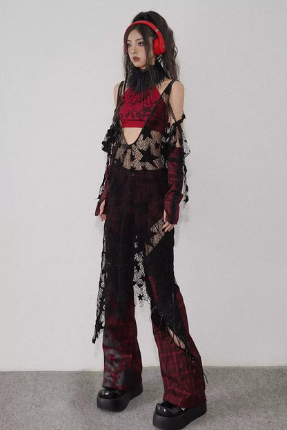Sheer Star Mesh Asymmetrical Top