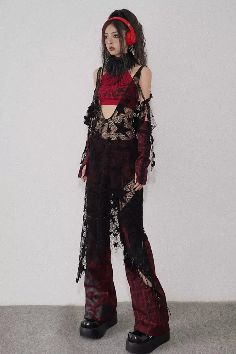 Sheer Star Mesh Asymmetrical Top