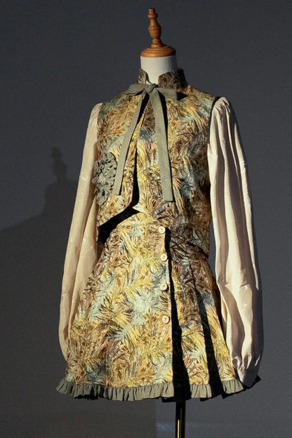 Golden Flower Design Dress + Skirt + Coat + Vest