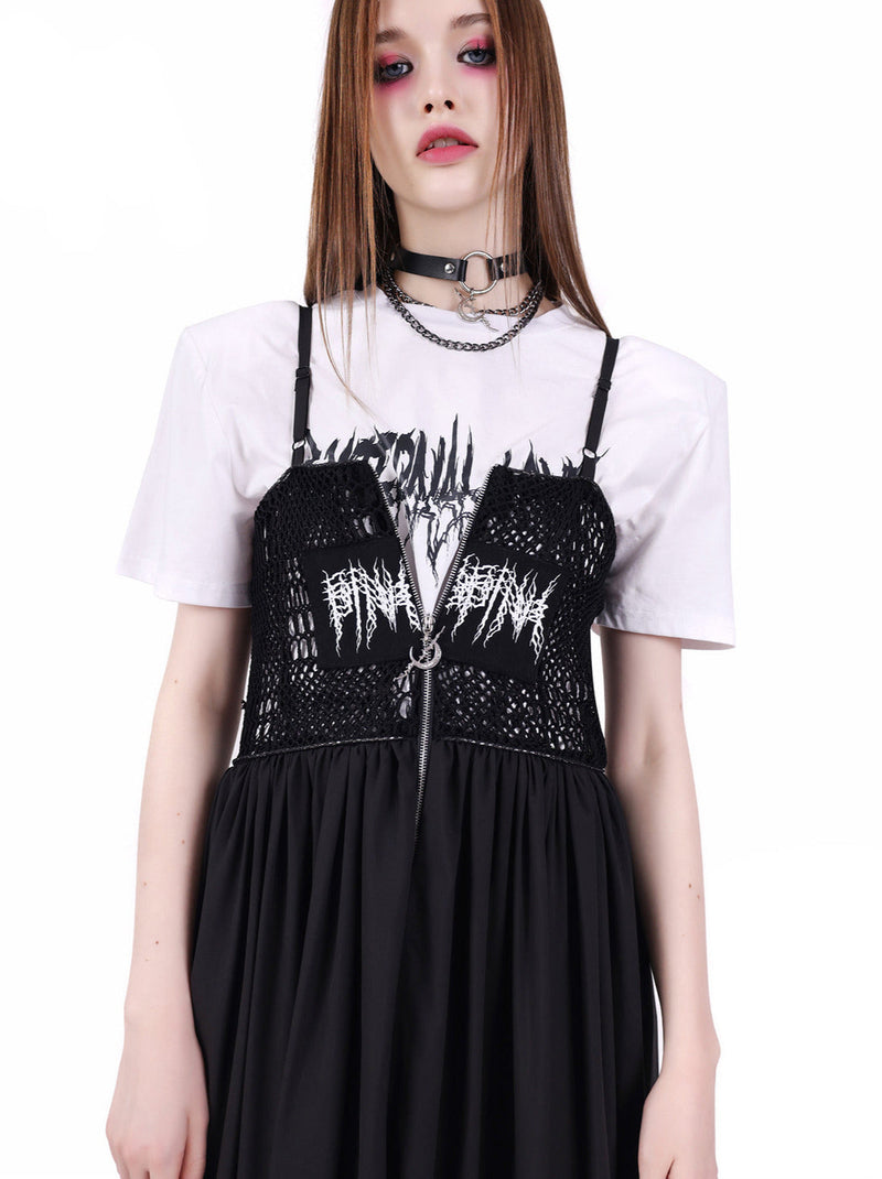 Y2k Punk Rock Electric Moon Double Side Mesh Dress
