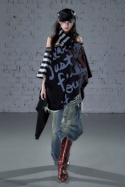 Asymmetrical Patchwork Cape Top