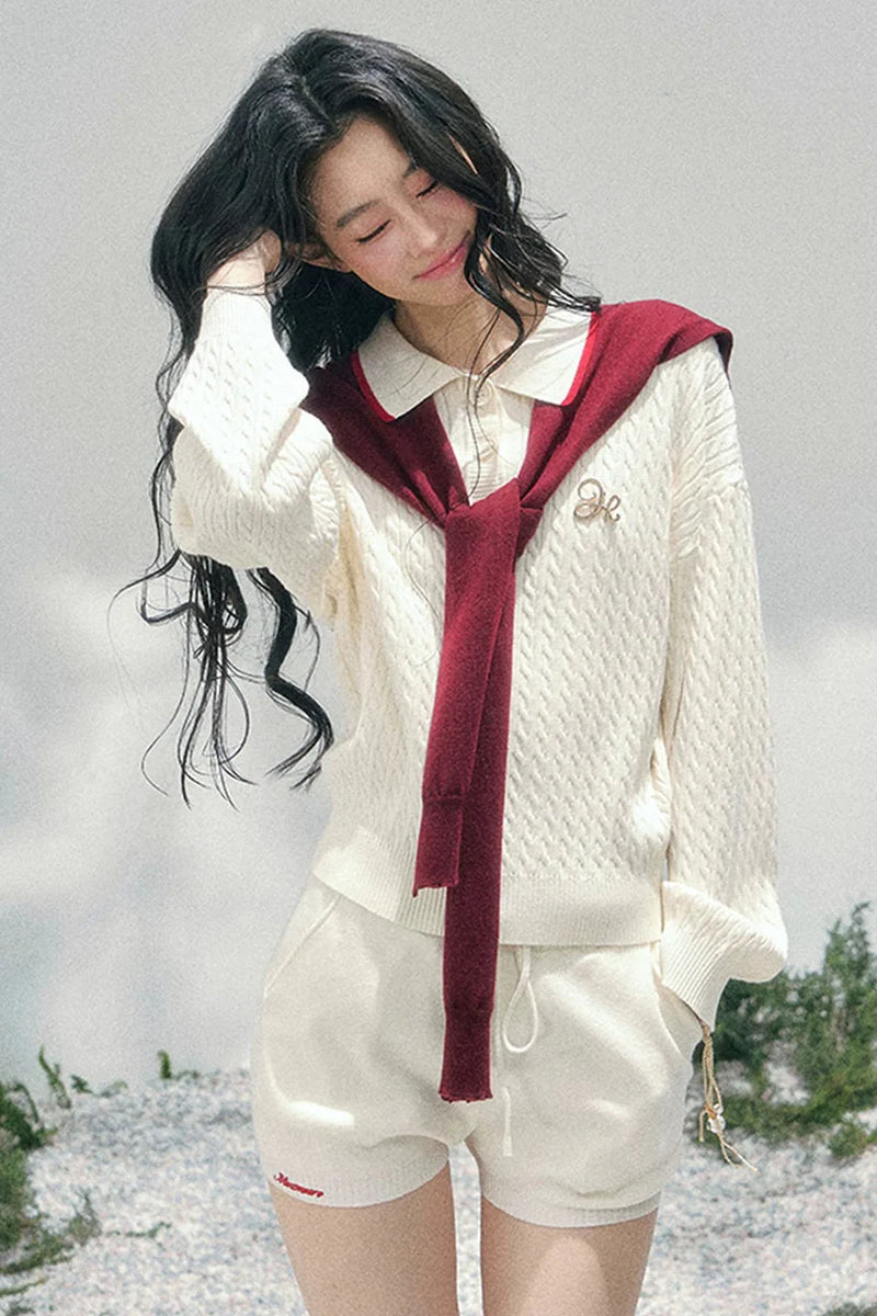 Loose Preppy Sweater + Shorts + Shawl