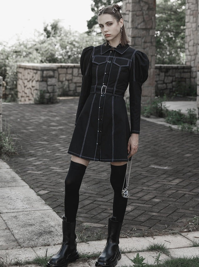 Double Pocket Waist Mark Denim Dress