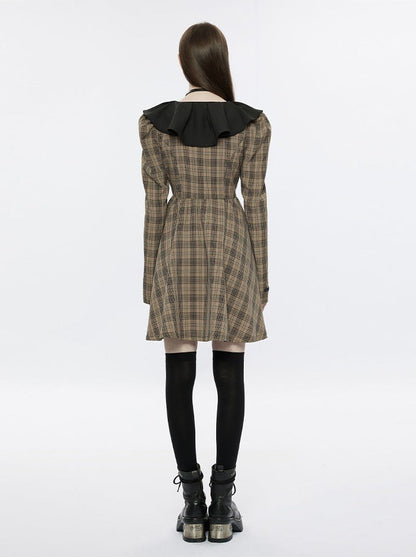 Pointed Ruffle Collar French Plaid Dress