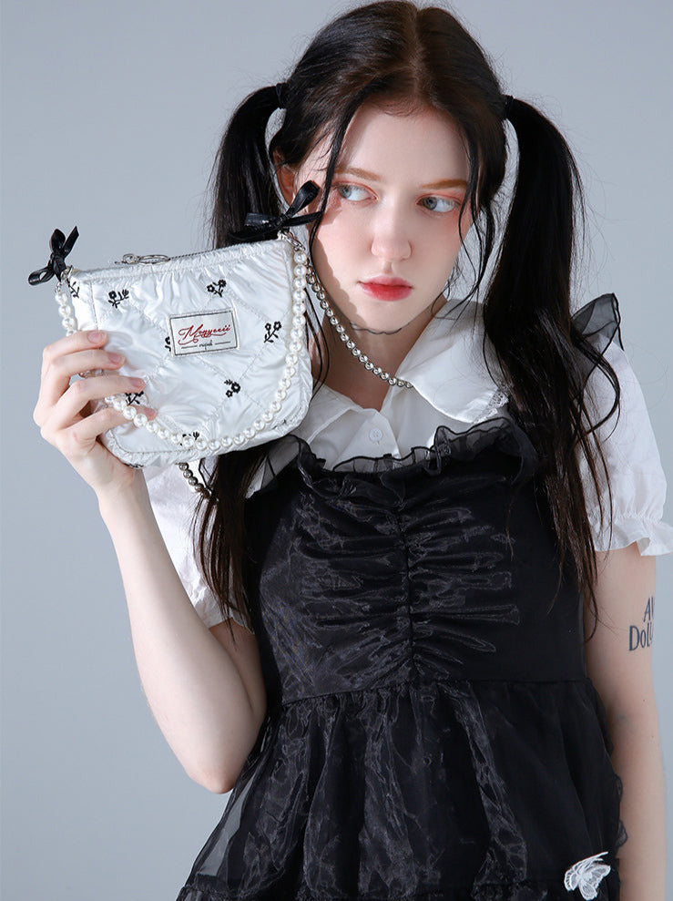 Sweet Fairy Embroidery Pearl Strap Mini Shoulder Bag