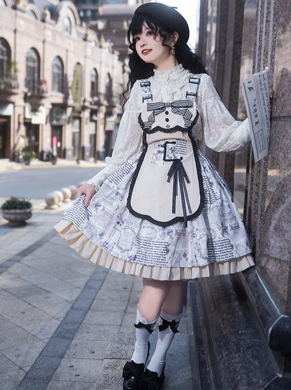 Retro Doll Apron Print Suspender Skirt Dress