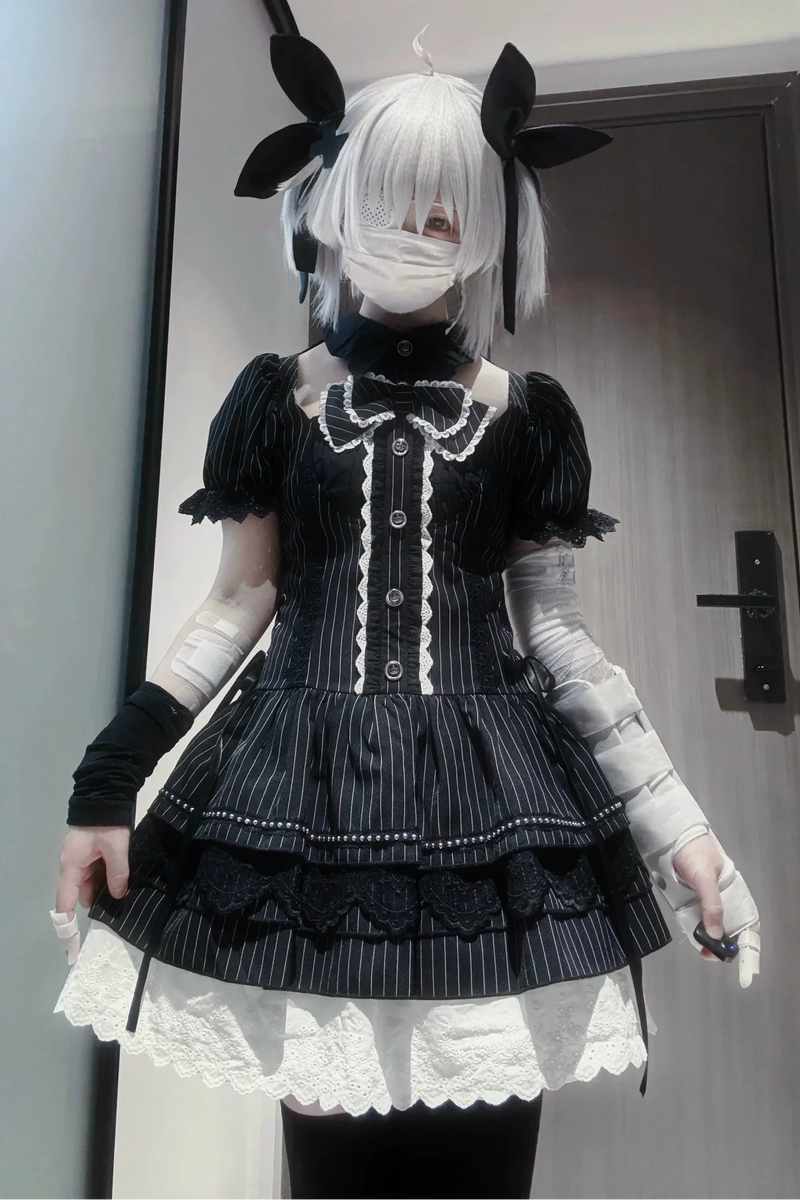 Dark Bat Collar Puff Sleeve Dress