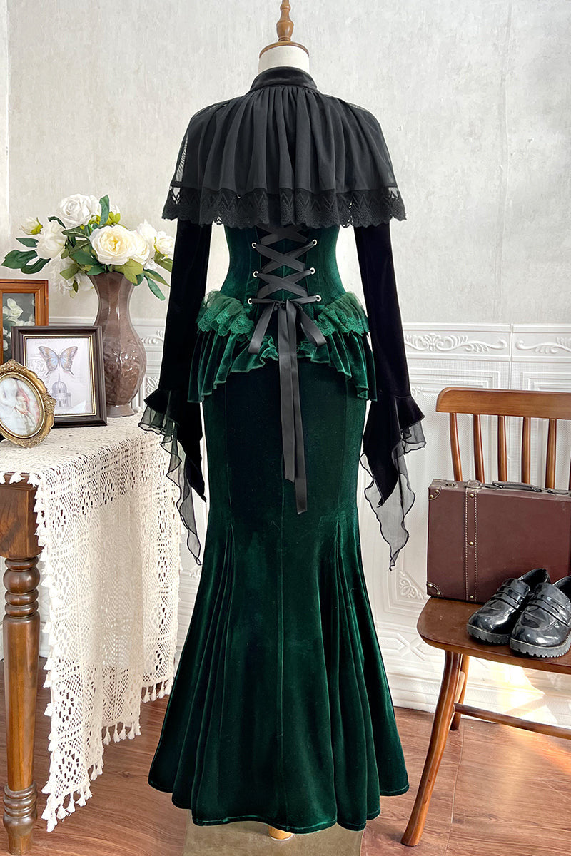 [pre-order] Dark Forest Lolita Fishtail Dress + Long Sleeve Short Cape