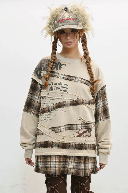 Oversized Plaid Sweatshirt