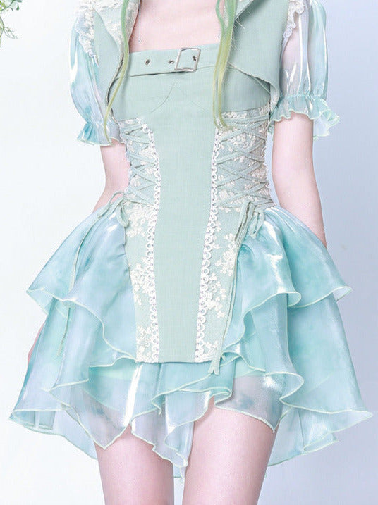 Fairy Fragrance Turquoise Green Tiered Suspender Dress