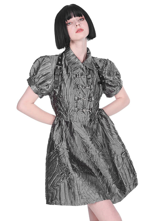 Dark Punk Metallic Puff Sleeve Chinese-style Dress