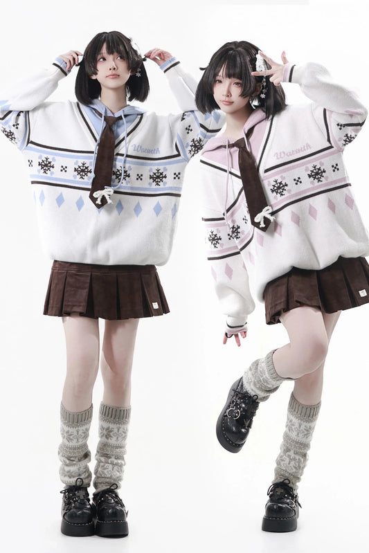 Fair Isle Hooded Top + Skirt + Tie