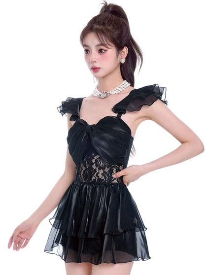 Swing Shoulder Lace Dress Swimsuit