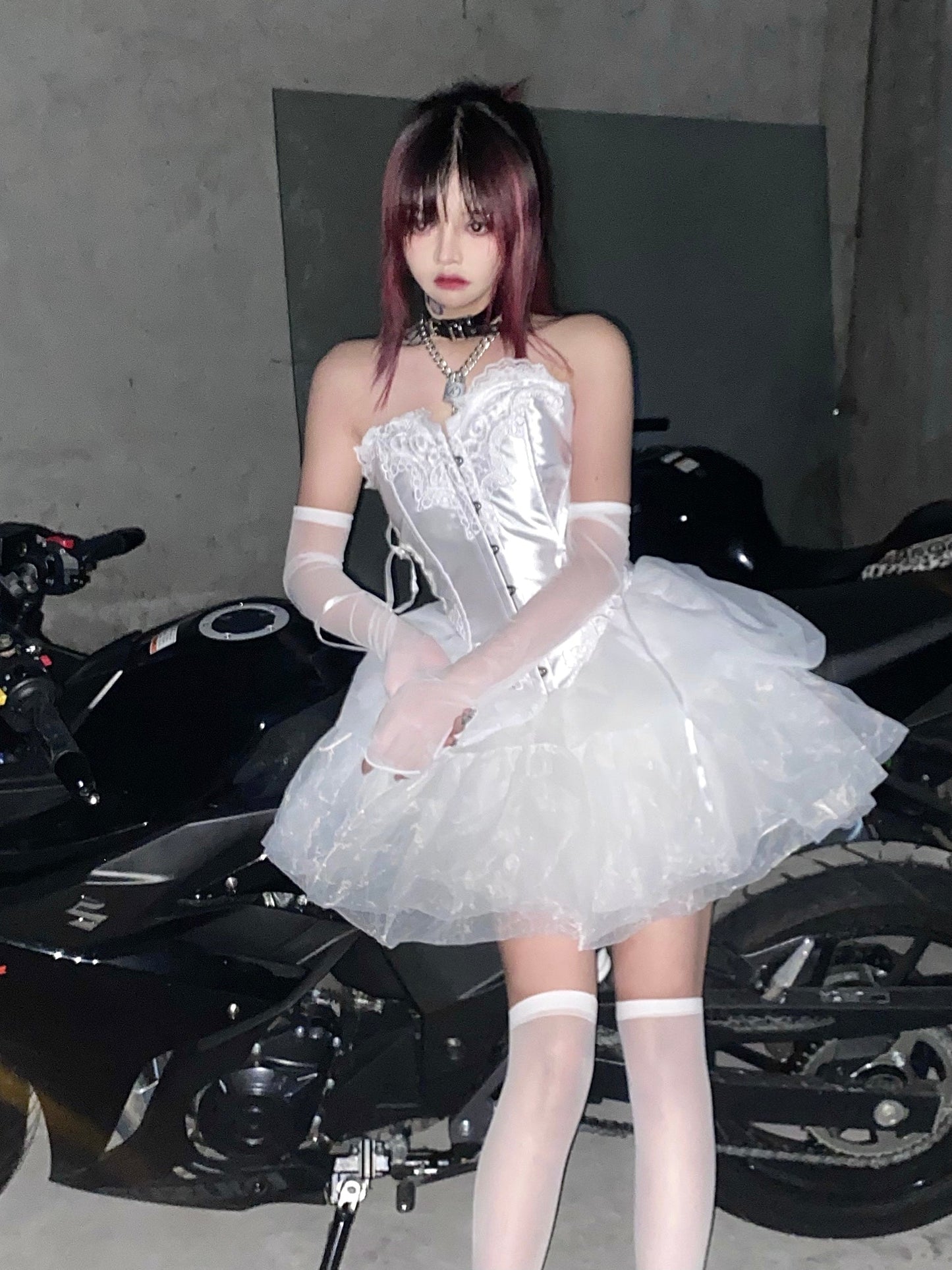 Fairy Lace Embroidery Lace-up Bustier Tulle Dress Set