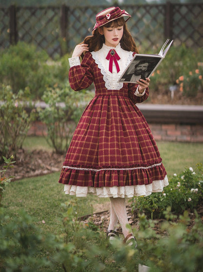 Retro Girl Volume Check Lolita Dress [pre-order]