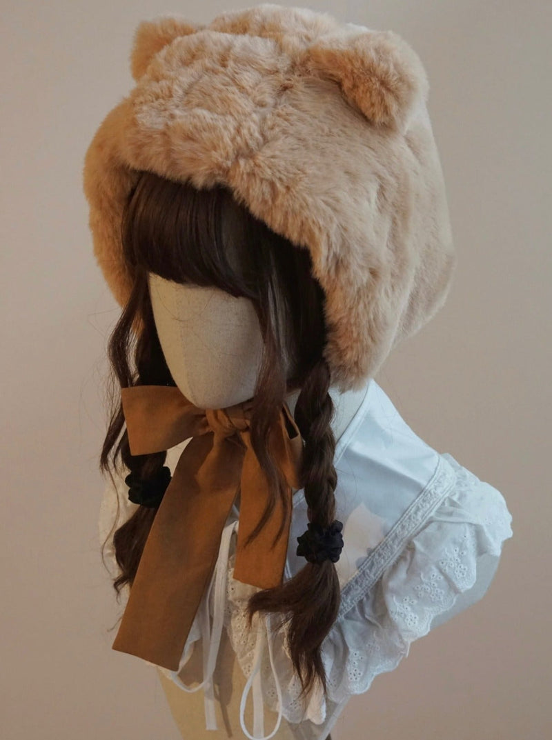 Fur Bear Velour Ribbon Hat